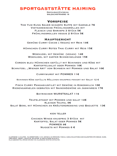 Speisekarte ab März 2026